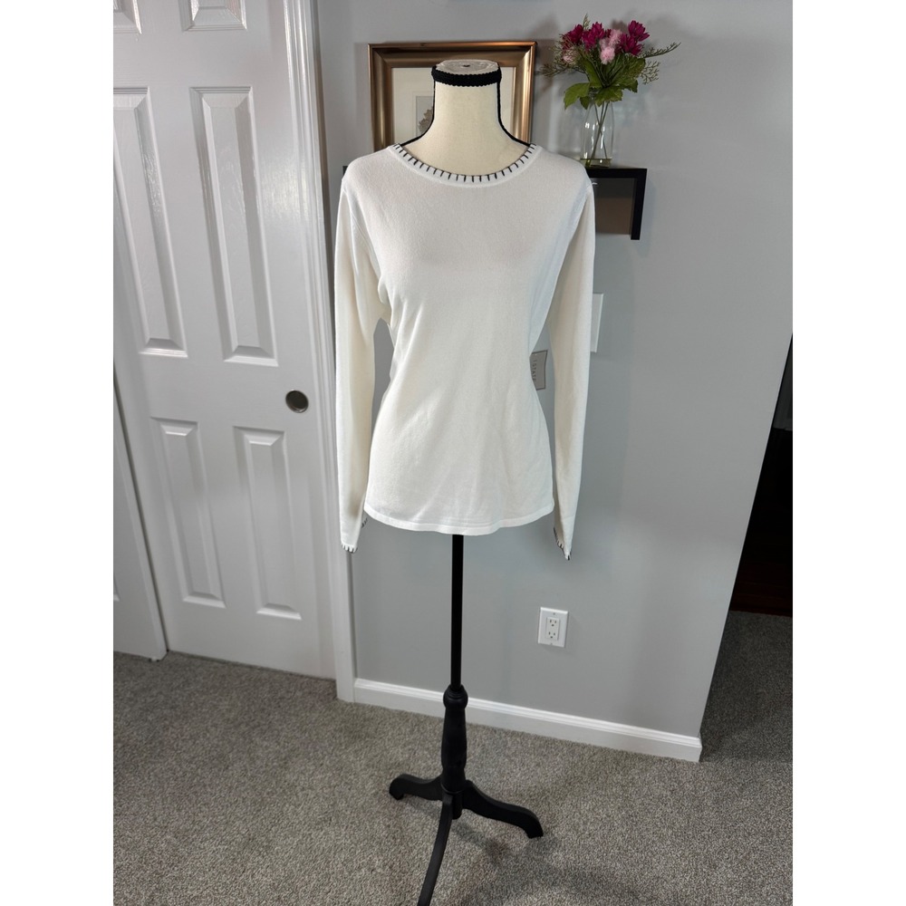 1.STATE Womens XL White Long Sleeve Whipstitch Neckline Pullover Sweater NWT